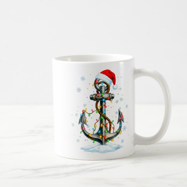 Caneca De Café Nautical Anchor Christmas Lights Boating Sailor  (Direita)