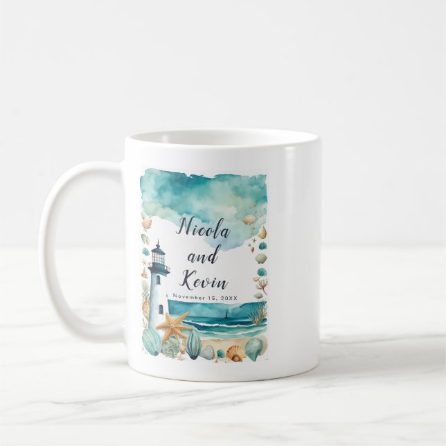 Caneca De Café Nautical Lighthouse Wedding  (Esquerda)