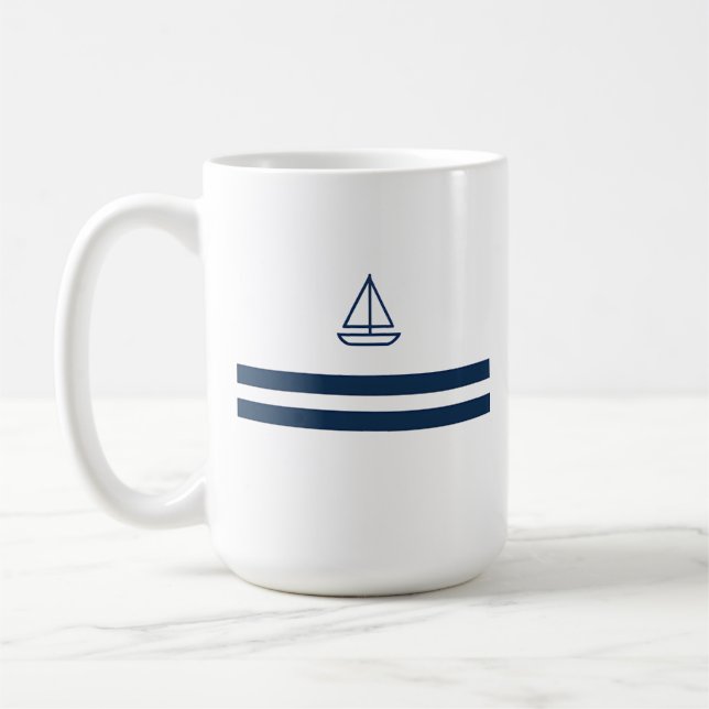 Caneca De Café Nautical Stripe Sailboat (Esquerda)