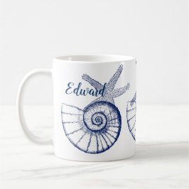 Caneca De Café Nautilus Seashell e Starfish Marine Life Personali