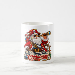 Caneca De Café Navegando no Natal Pirata Papai Noel