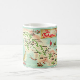 Caneca De Café Navegando pelo Mapa das Ilhas Bahamas