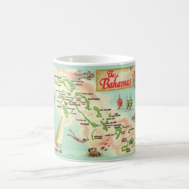 Caneca De Café Navegando pelo Mapa das Ilhas Bahamas (Centro)