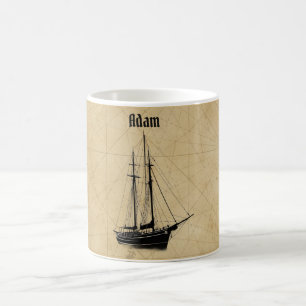 Caneca De Café Navio à Vela Vintage e Mapa