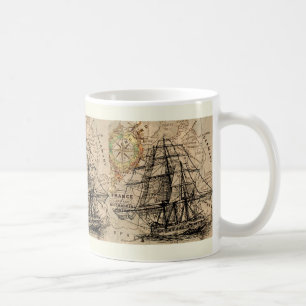 Caneca De Café Navio Antigo E Mapa