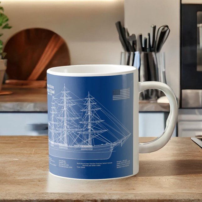 Caneca De Café Navio Clipper Flying Cloud - Projeto ABD (Clipper Ship Flying Cloud - Blueprint ABD. Coffee Mug)