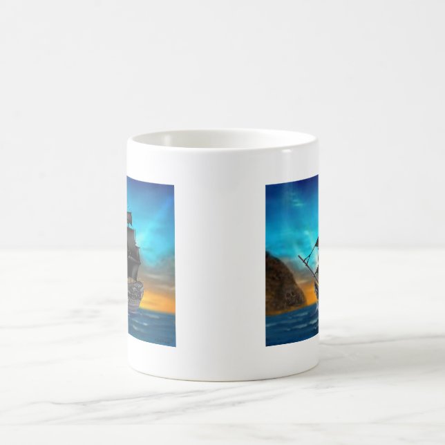CANECA DE CAFÉ NAVIO DE PIRATA NO POR DO SOL (Centro)