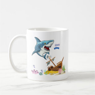 Caneca De Café Navio de tubarão recife de coral colorido Café Mug