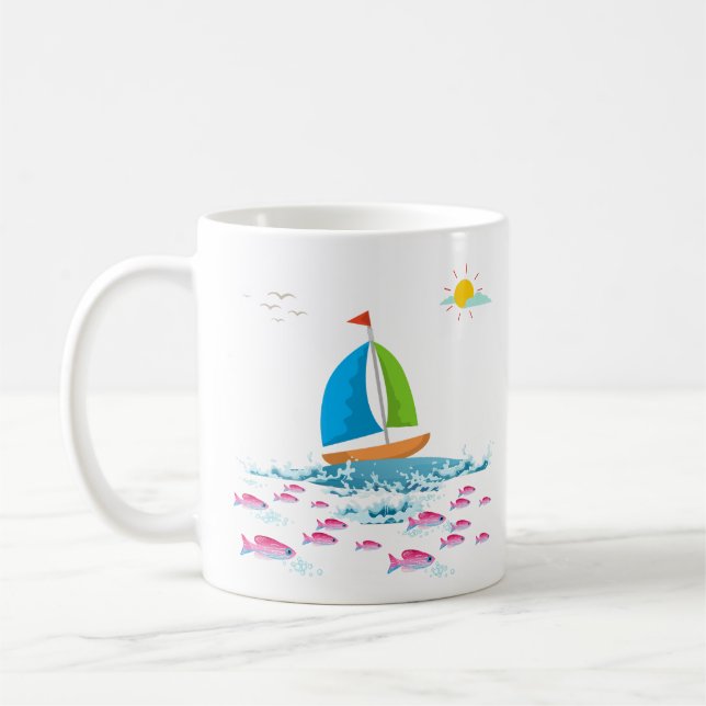 Caneca De Café Navio de vela e peixe vermelho Café Mug (Esquerda)