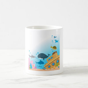 Caneca De Café Navio E Peixe Suspenso