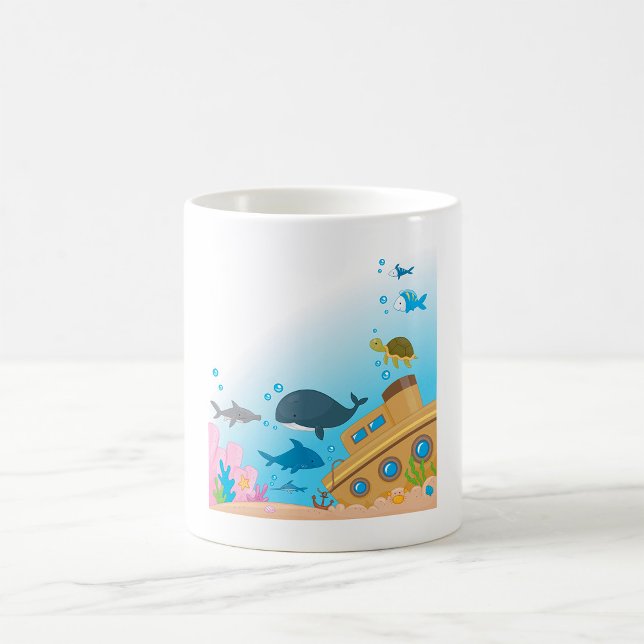 Caneca De Café Navio E Peixe Suspenso (Criador carregado)