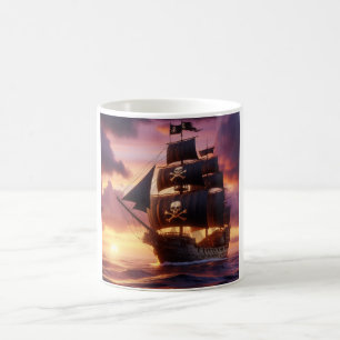 Caneca De Café Navio pirata ao nascer do sol/pôr do sol