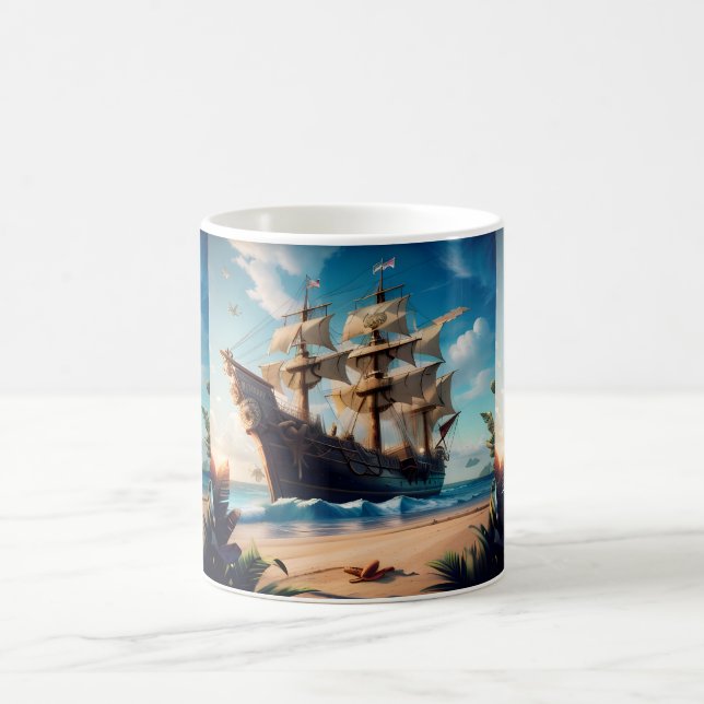 Caneca De Café Navio Pirata da Praia Tropical (Centro)