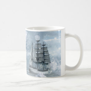 Caneca De Café navio pirata vintage contra a tempestade de invern