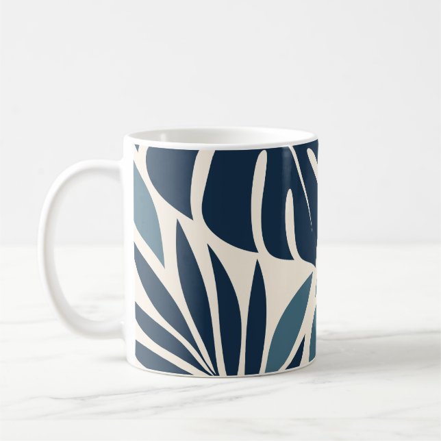 Caneca De Café Navy Blue Tropical Leaf Silhouette (Esquerda)