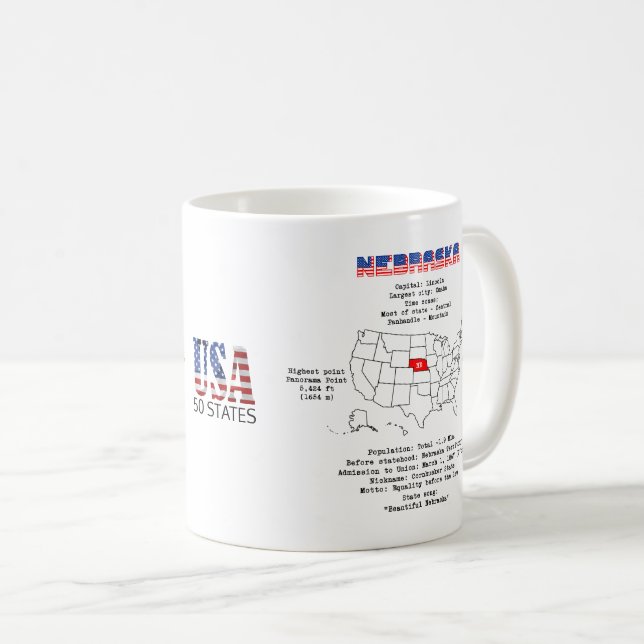 Caneca De Café Nebraska. O estado dos Estados Unidos da América (Frente Esquerda)