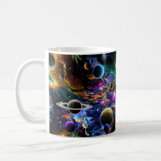 Caneca De Café Nebulosa Espacial e Planetas (Esquerda)