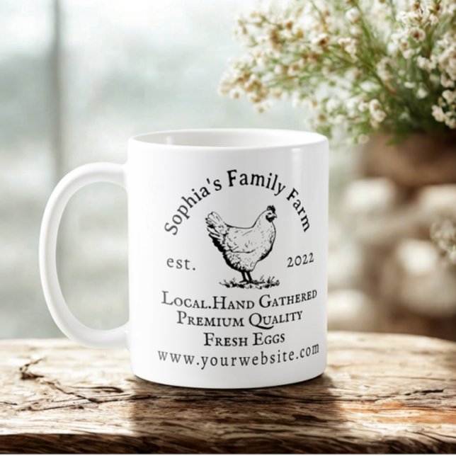 Caneca De Café Negócio de Fazenda de Frango Rústico Texto Preto (Rustic family chicken farm business coffee mug.)