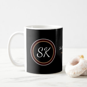 Caneca De Café Negócios de Monograma Preto e Preto Elegante