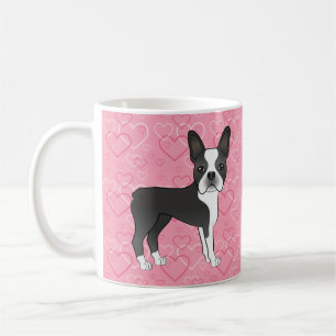 Caneca De Café Negra E Branca Cachorro Morto Em Corações Rosa