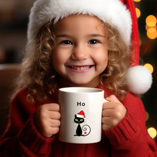 Caneca De Café Negro Engraçado Sentado Papai Noel Natal Cat (Criador carregado)