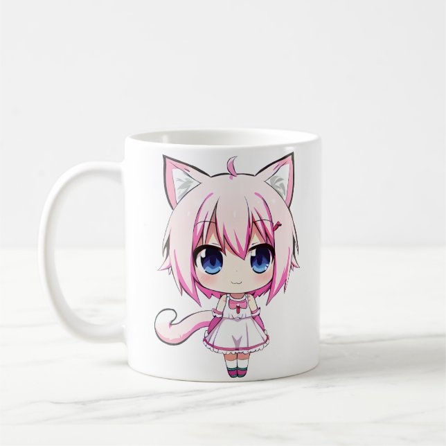 Caneca De Café Neko chibi anime girl Taza (Esquerda)