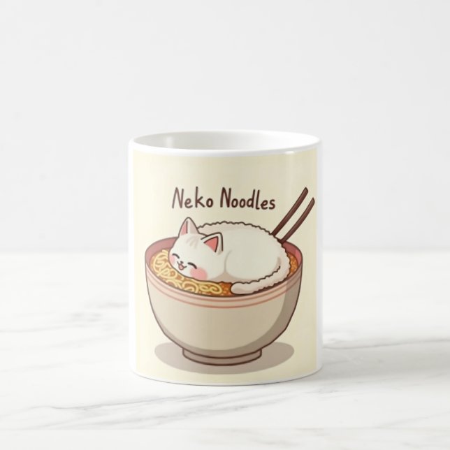 Caneca De Café Neko Noodles - Gato Kawaii em Ramen Bowl Illustrat (Centro)