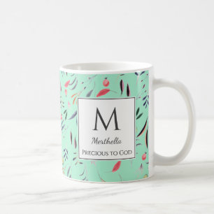 Caneca De Café Neo Mint Floral PRECIOSO PARA DEUS MONOGRAMA PERSO