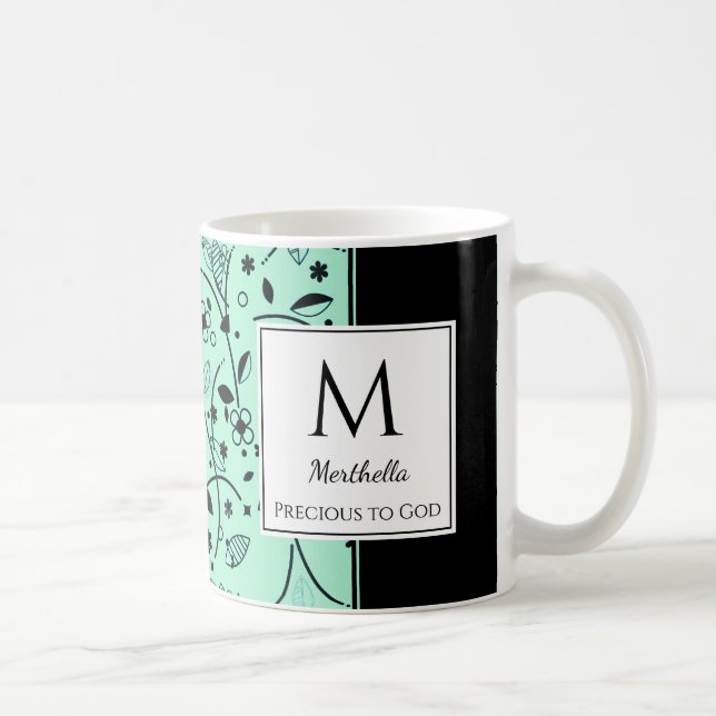 Caneca De Café Neo Mint Floral Preto Personalizado PRECIOSO PARA  (Direita)