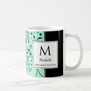 Caneca De Café Neo Mint Preto Floral Personalizado PRECIOSO PARA 