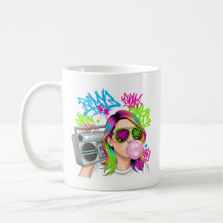 Caneca De Café Neon Attitude Street Girl Vector Design