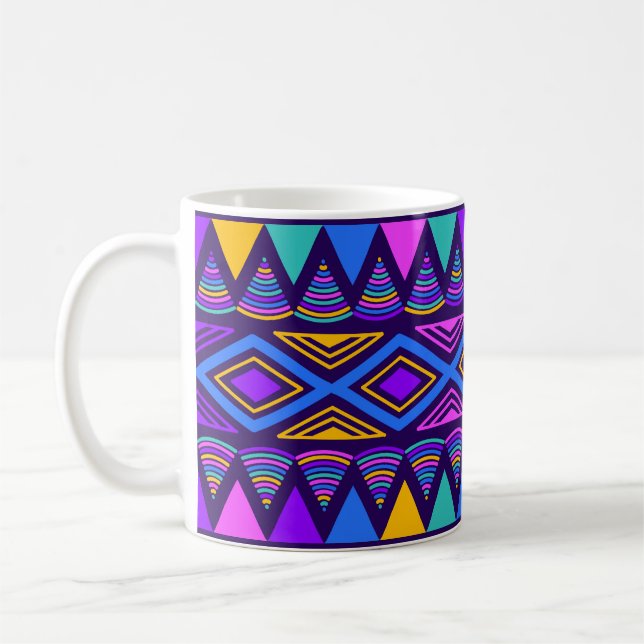 Caneca De Café Neon Blue: Padrão Navajo Tribal (Esquerda)