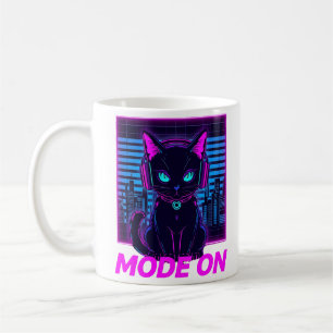 Caneca De Café Neon Cat Mode ON - Cyberpunk Gamer Cat