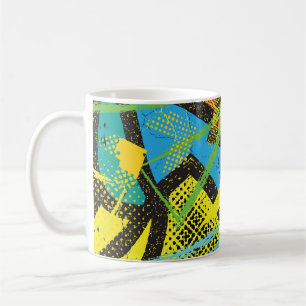 Caneca De Café Néon Chaótico: Padrão de Grafite Abstrato.