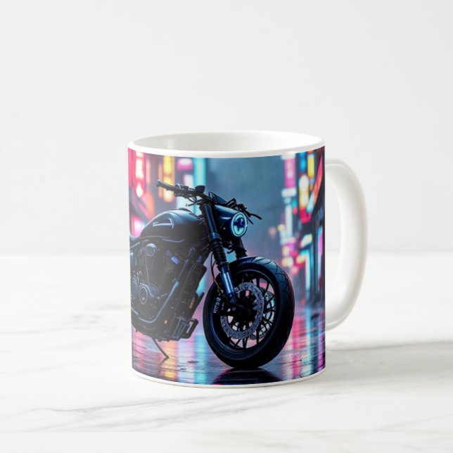 Caneca De Café Neon City Motorcycle (Frente Esquerda)