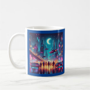 Caneca De Café Neon Cityscape