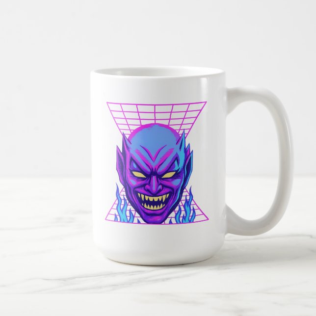 Caneca De Café Neon Devil Synthwave Demon Head Retro Horror (Direita)