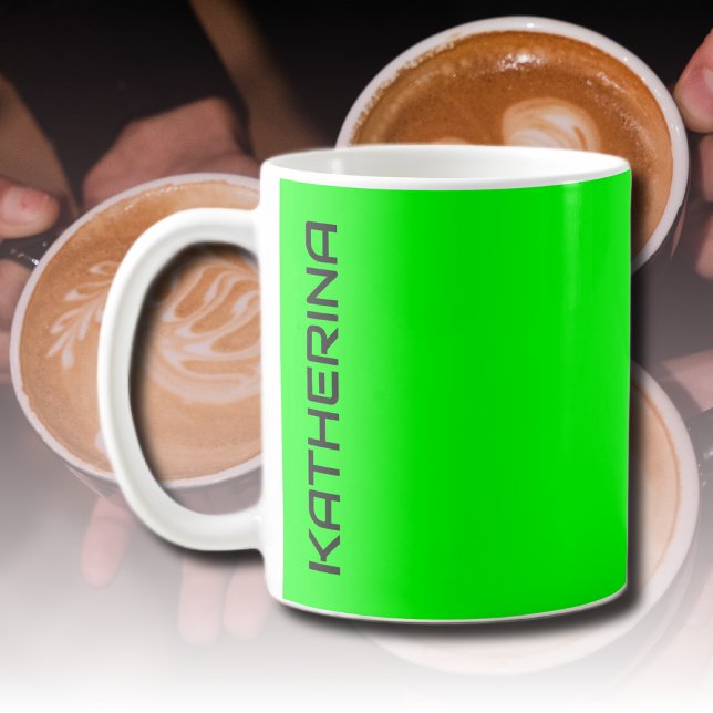 Caneca De Café Neon Electric Green Solid Color | Personalizado (Criador carregado)