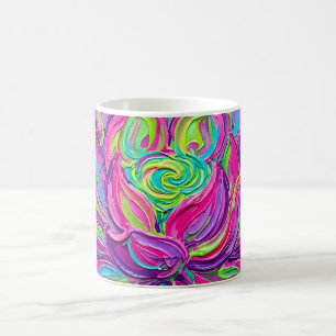 Caneca de Café Neon Flor de Lótus Abstrata