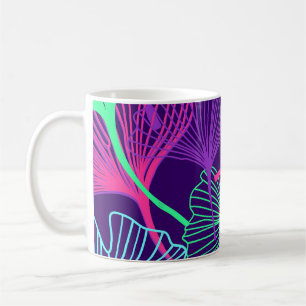 Caneca De Café Neon Gingko Leaves: Floral Brilhante.