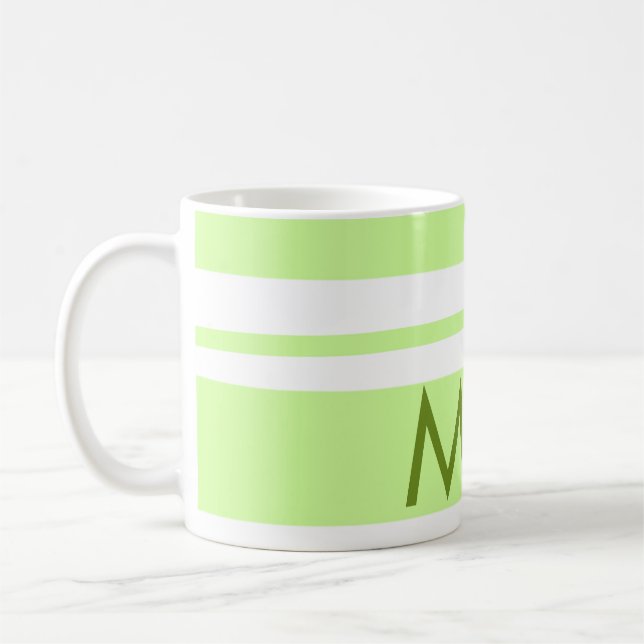 Caneca De Café Neon green stripes monograma com letra grega (Esquerda)