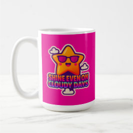 Caneca De Café Neon Kawaii Star - "Brilhante mesmo em dias nublad
