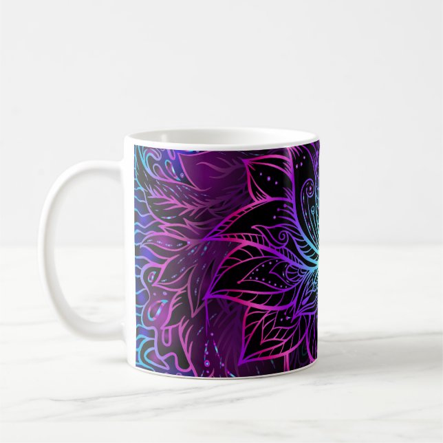 Caneca De Café Neon Lotus Flower Boho Impressão (Esquerda)