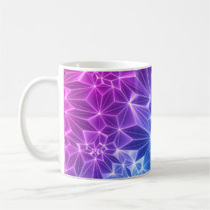Caneca De Café Neon Polygonal: Azul Cor-De-Rosa 3D.