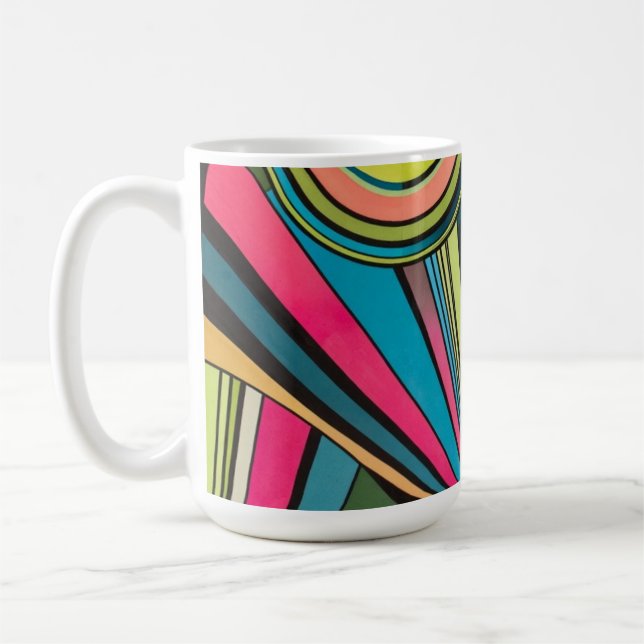Caneca De Café Neon Pop Art Deco: Electric Geometric Radio Waves  (Esquerda)