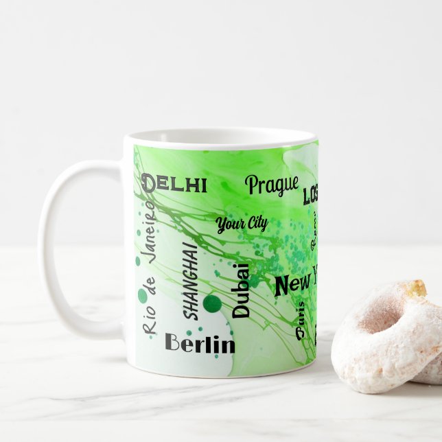 Caneca De Café neon primavera verde marble swirl Mega cidade (Com Donut)