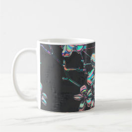 Caneca De Café Neon Sakura Glitch – Futuristisches Blumenmuster