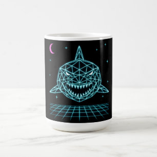 Caneca De Café Neon Shark Synthwave - Predador do Oceano Retro