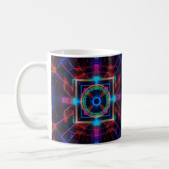 Caneca De Café Neon Starburst Kaleidoscope (Esquerda)
