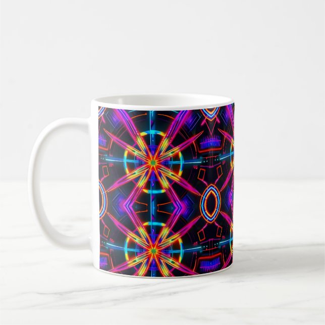 Caneca De Café Neon Starburst Kaleidoscope (Esquerda)